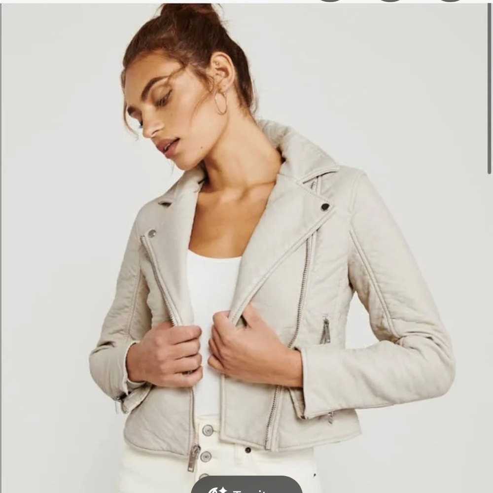 Abercrombie & Fitch Cream vegan Leather Jacket